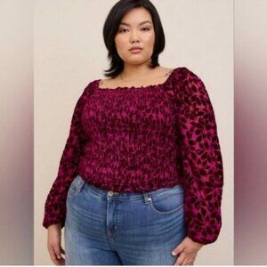 NWT Torrid Velvet Smocked Burnout Blouse in Purple